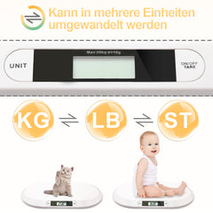 SWANEW Babywaage Flach Digitalwaage Stillwaage Tierwaage, fuer Neugeborene bis 20kg mit LCD-Display, Weiss (56cm x 35cm x 4.5cm)¡