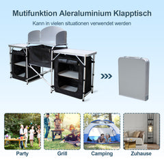 SWANEW Faltbar Campingküche,Campingschrank mit Tragetasche,Alu Outdoor Camping Küche,Zeltschrank,Küchenbox