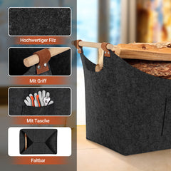 SWANEW Filzkorb, Brennholzkorb, Brennholztasche, Kaminholzkorb
