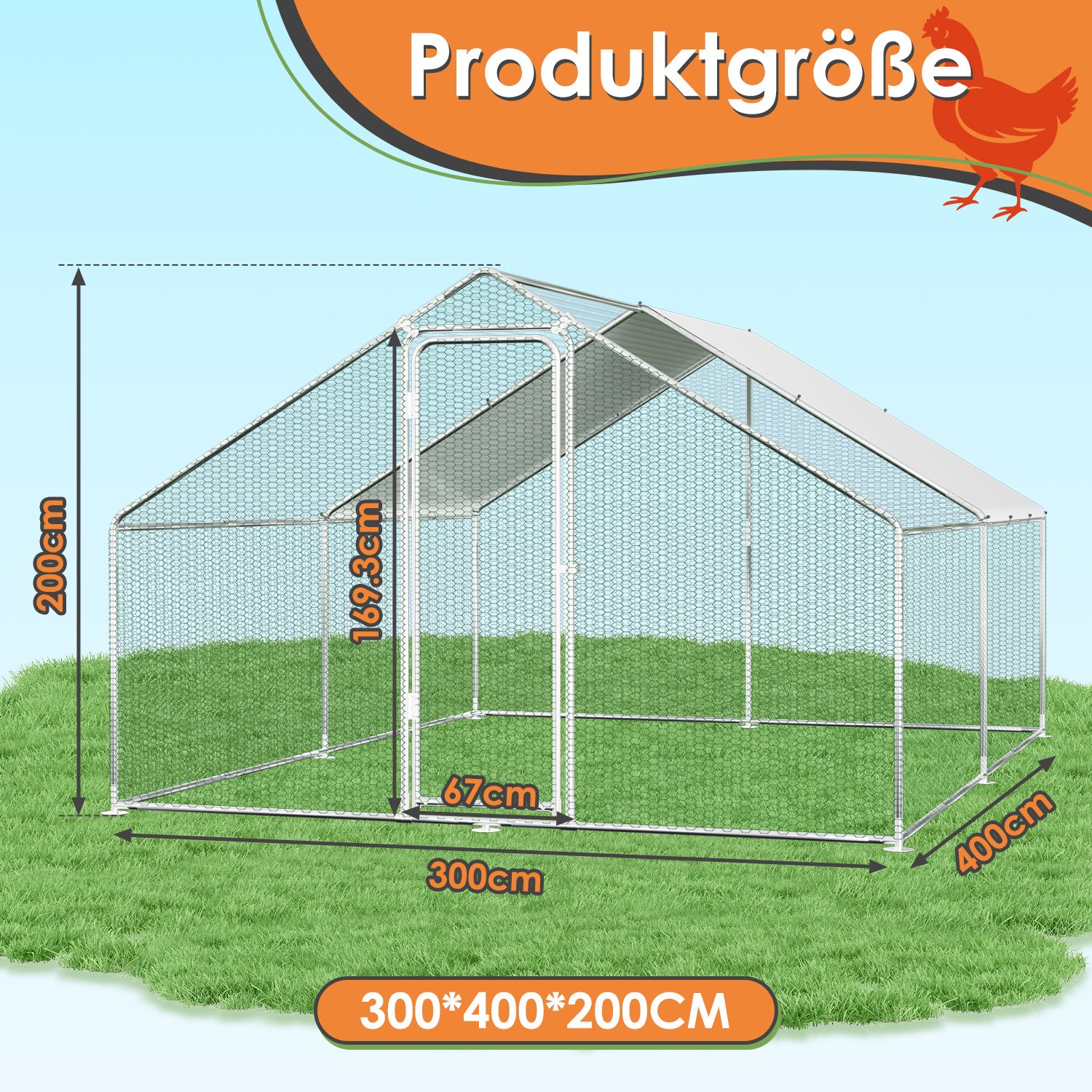 Hühnerstall Freilaufgehege, 3x4x2m Hühnerhaus