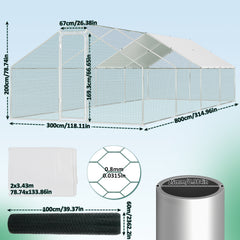 SWANEW Hühnerstall, 3x8x2m, Freilaufgehege, Kleintierstall, Voliere