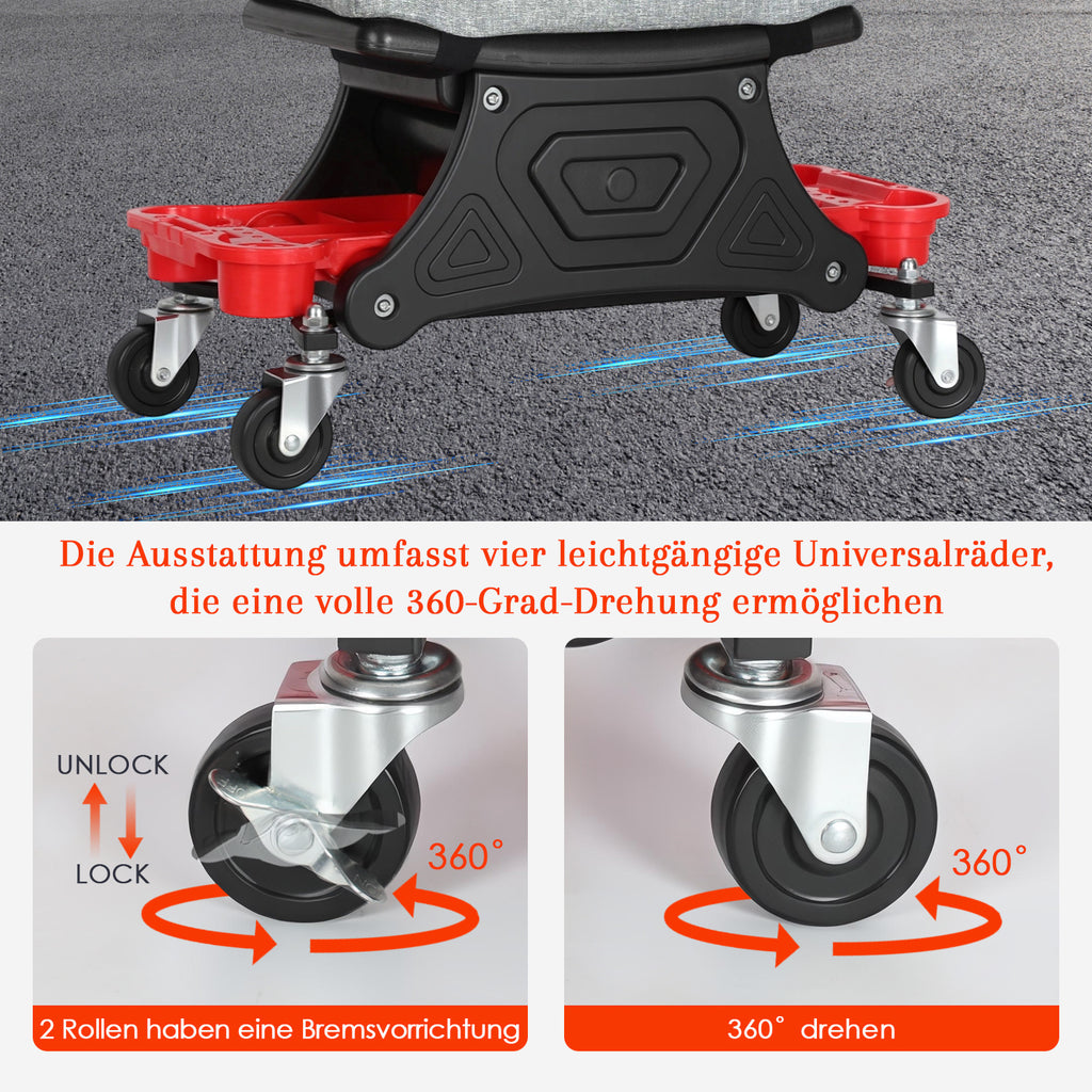 SWANEW Werkstatthocker Rollhocker, Werkstatt Rollsitz, mit Aufbewahrungsbox