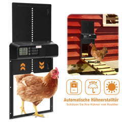 SWANEW Automatische Hühnerklappe mit Timer/Manuell/Anti-Tamper Modus, elektrische Hühnerklappe, LED Display, Intelligenter Einklemmschutz Automatisch Hühnertür, Türöffner für Hühnerstall