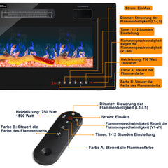 SWANEW Elektrokamin Wandkamin, Elektrischer Kamin, Wandkamin Elektrischer mit Heizung, 750W/1500W, 127cm
