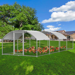 SWANEW Hühnerstall, 3x8x2m Kuppel Dach Hühnerhaus Freilaufgehege, aus Verzinkter Stahl