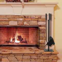 SWANEW Kaminbesteck Set, 3-teiliges, Kamingarnitur mit Besen, Schaufel, Eisenhaken, Ständer, Kaminzubehör, Ofenbesteck Schwarz