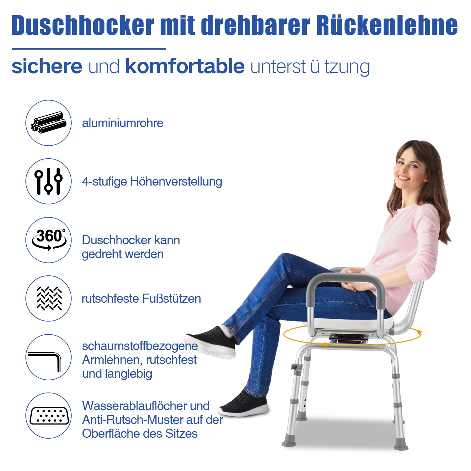 Duschstuhl 360° Drehbarer