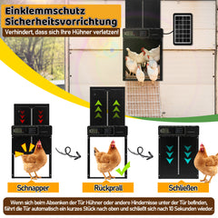 SWANEW Automatische Hühnerklappe Solar Haustierklappe Hühnerstalltür 33x24.5cm