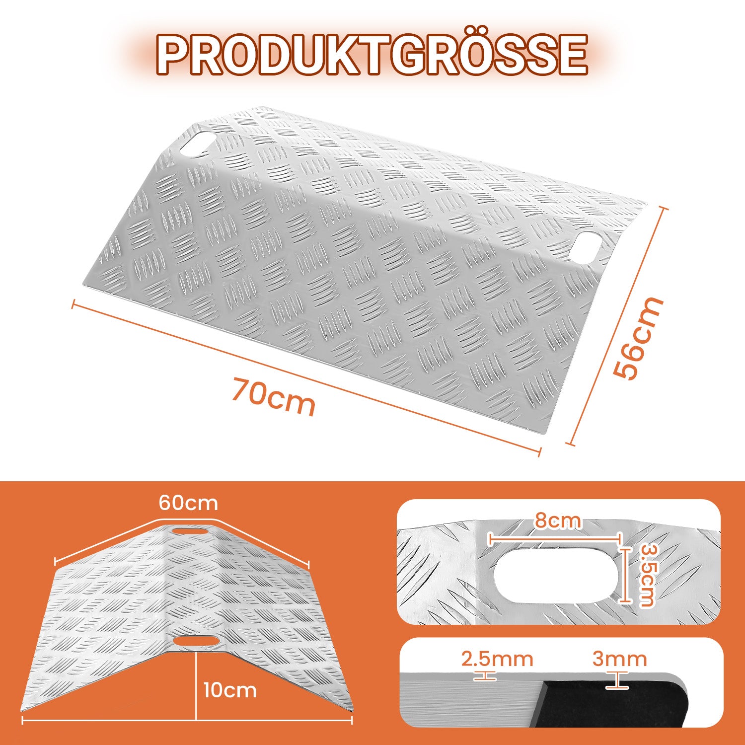 SWANEW Türschwellenrampe, Rollstuhlrampe, 60/80/100cm Alu Auffahrrampe, Tragfähigkeit 270 kg Schwellenbrücke
