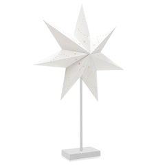 SWANEW Weihnachtsstern Tischlampe, Holzsockel, Weißer 3D-Papierstern φ42cm, Dekorative Papierstern Weihnachten Tischlampe mit Kabelschalter, E14, inkl. Leuchtmittel