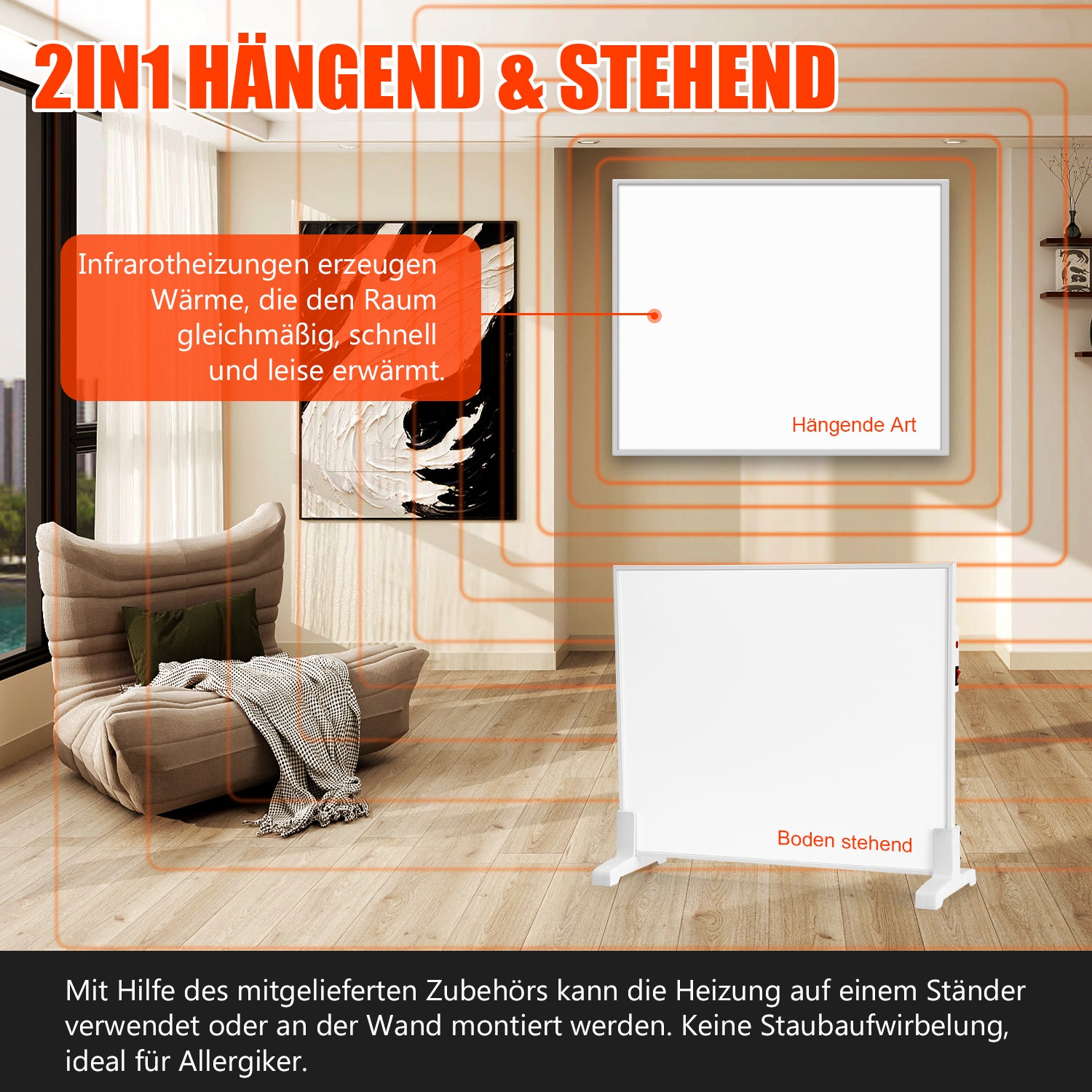 SWANEW Infrarotheizung 300W-1200W mit Thermostat, Infrarot Wandheizung mit Überhitzungsschutz, Wandheizung Elektrisch, Mobile & Energiesparend