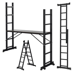 SWANEW Gerüst, Gerüstleiter, Arbeitsgerüst, 4 in 1Alu Mobile Mehrzweckleiter 2x6 Stufen