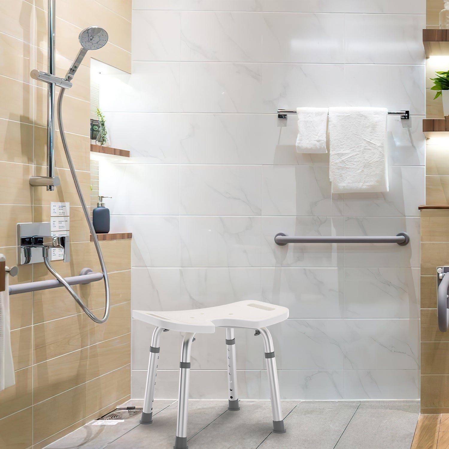 Duschhocker Duschstuhl Höhenverstellbar 41-56 cm