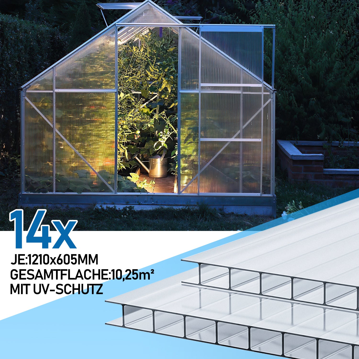 4mm Polycarbonat Hohlkammerstegplatte 10,25 m² Transparent