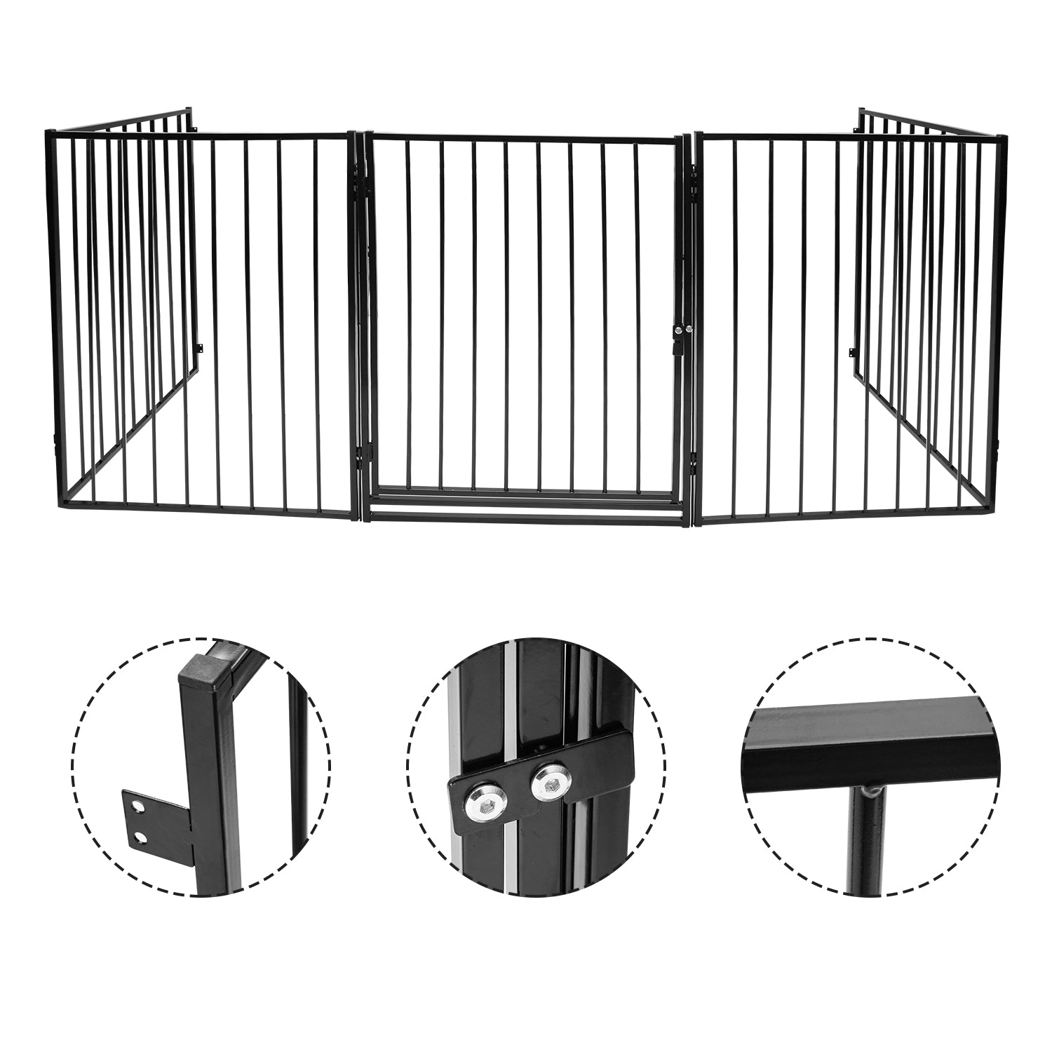 SWANEW Kaminschutzgitter mit Tür 304 cm Baby Absperrgitter, Tierschutzgitter für Kinder, 5-teilig (je 60 x 75 cm) Schwarz