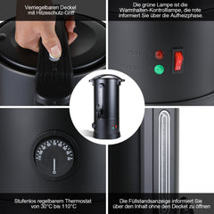 SWANEW Glühweinkocher 10L, 1800W Heißgetränkespender Glühweinkessel Edelstahl Glühweinautomat mit Zapfhahn Thermostat, Einstellbare Temperatur von 30-110°C