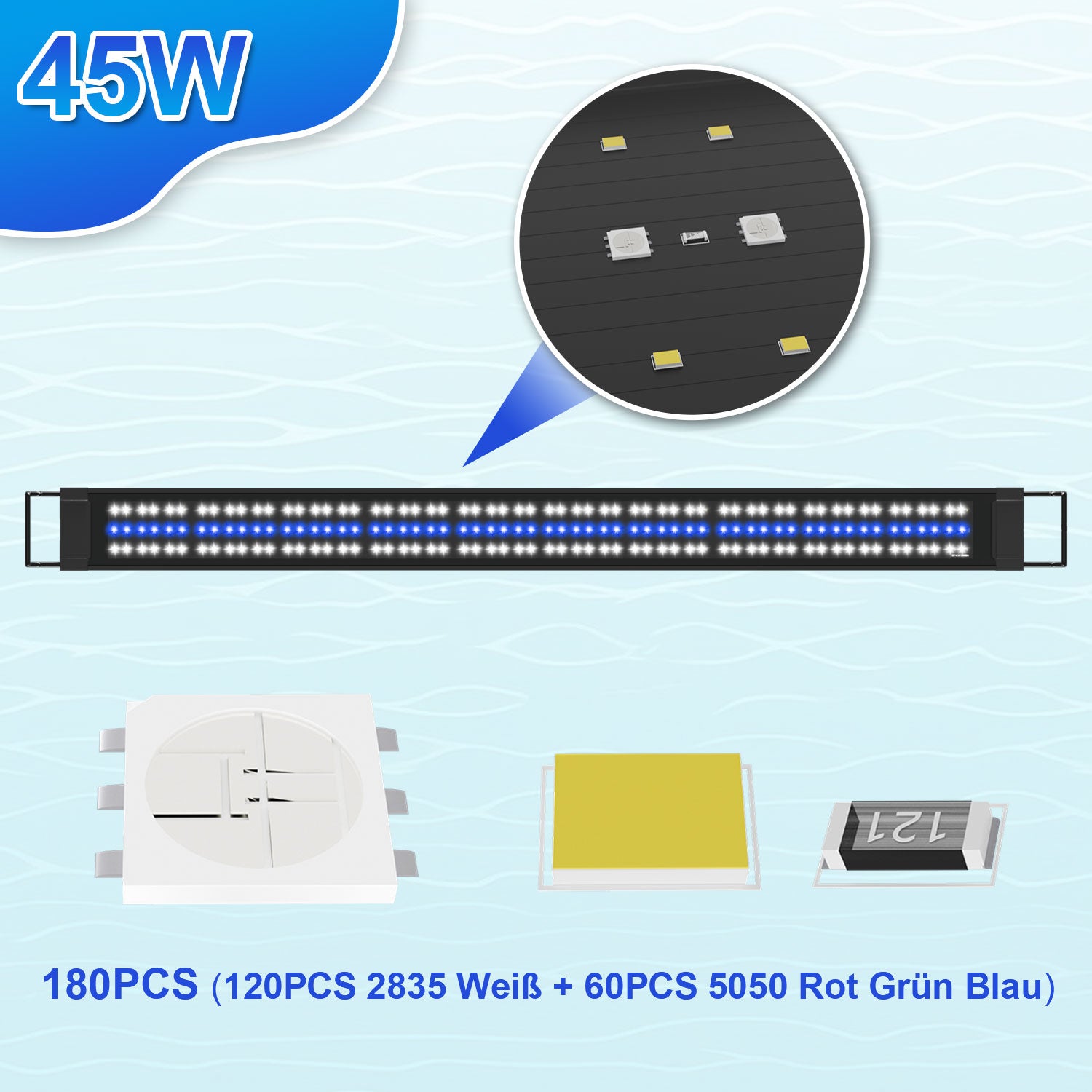 SWANEW LED Aquarium Beleuchtung 18W/30W/45W, Aquarienbeleuchtung 24/7 Modus, wasserdicht, 55-150cm, Aufsetzleuchte Vollspektrum Licht
