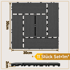 SWANEW WPC Terrassenfliesen, 30x30cm Balkon Bodenfliese, WPC Fliesen mit Klick-System, Balkonfliesen in Holzoptik, Terrassendielen Wasserfest für Terrasse