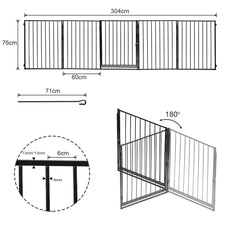SWANEW Kaminschutzgitter mit Tür 304 cm Baby Absperrgitter, Tierschutzgitter für Kinder, 5-teilig (je 60 x 75 cm) Schwarz