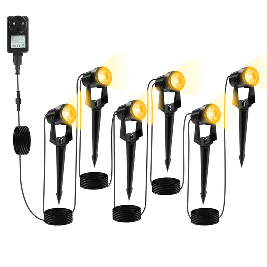 SWANEW LED Gartenbeleuchtung mit Erdspieß, 6er Set Gartenstrahler Warmweiß, Gartenleuchte IP65 Wasserdicht, Gartenlampe Wegbeleuchtung mit Stecker