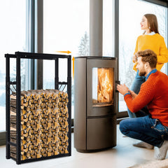 SWANEW Verstellbare Kaminholzregal, Feuerholzregal Metall, Brennholzregal mit 4 Haken