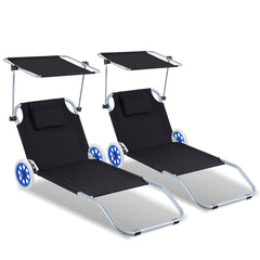 SWANEW Sonnenliege Alu mit 2 Rädern klappbar Strandliege Gartenliege