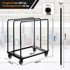 SWANEW Plattenwagen, Transportwagen, Tragkraft bis 680kg, für Gipskartonplatten, Holzplatten