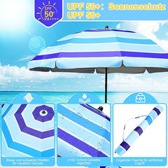 SWANEW Strandschirm Schirm Balkon Strand Terassenschirm 210cm Camping Sonnenschirm mit Tisch&Haken&Tragetasche