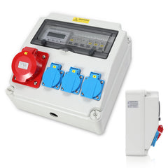 SWANEW Wandverteiler, Baustromverteiler 3x16A 230V, 1x CEE+32A 5 polig Steckdosen mit MCB Leitungsschutzschalter, 3-Phasen Stromverteiler IP44 Mit Sicherheitsklappdeckeln