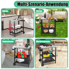 SWANEW Grillwagen, Grilltisch Höhenverstellbar, BBQ Arbeitsfläche, auf Rädern