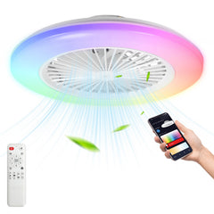 SWANEW Deckenventilator mit RGB LED Beleuchtung, 6 Geschwindigkeiten, Stufenloses Dimmen, φ49cm, Ventilator Lüfter Deckenlampe