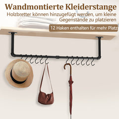 SWANEW Wandgarderobe Kleiderstange Wandmontage mit Haken, 92 x 25 cm 65kg Belastbar