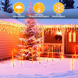 SWANEW Zuckerstangen LED Garten Weihnachtsdeko, 4/8 Stück Zuckerstange Weihnachts Dekoration Leuchtstab Außen, mit Erdspieß, wasserdichte Batteriebox
