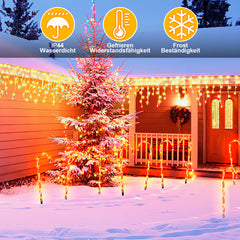 SWANEW Zuckerstangen LED Garten Weihnachtsdeko, 4/8 Stück Zuckerstange Weihnachts Dekoration Leuchtstab Außen, mit Erdspieß, wasserdichte Batteriebox