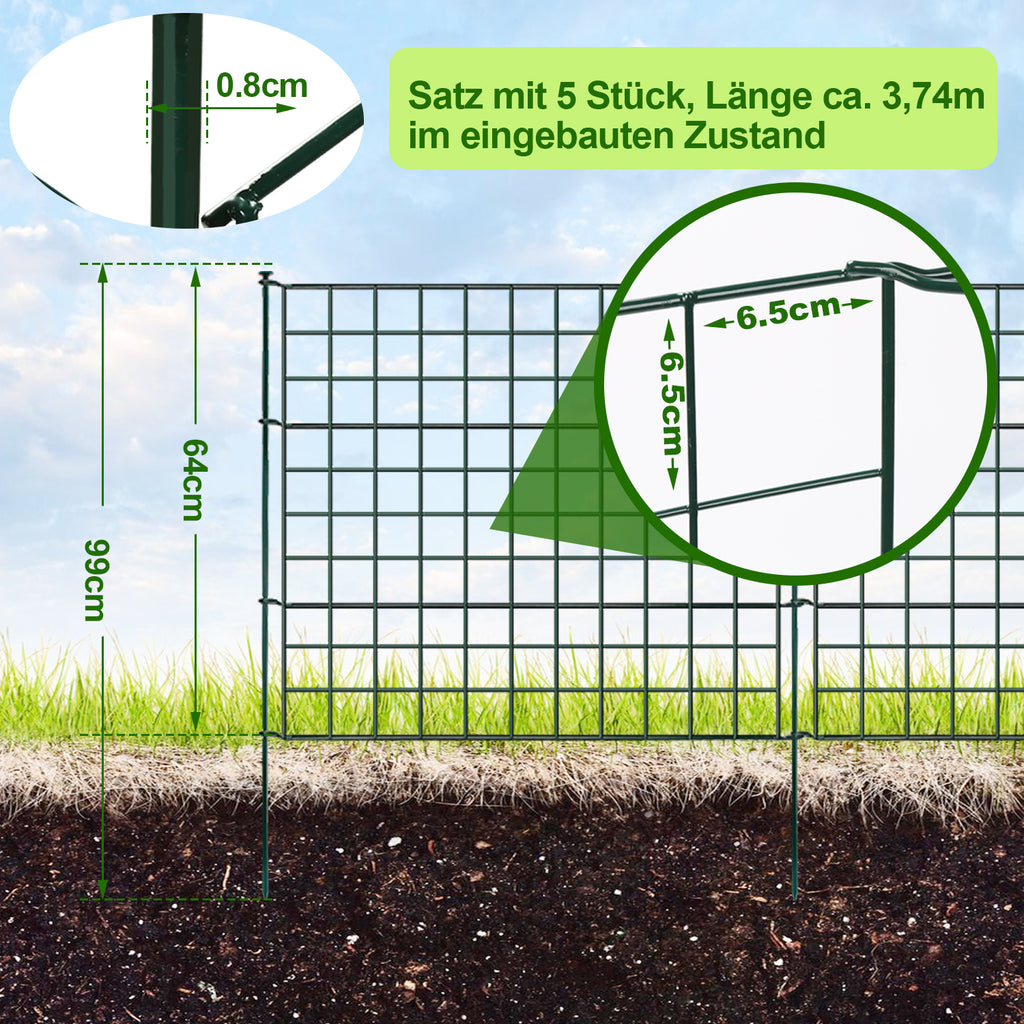 SWANEW Teichzaun Gartenzaun Steckzaun, Zaunelemente metall Gitterzaun Set ür den Garten, Freigehege