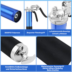 SWANEW Einhand Fettpresse mit Pistolengriff 8000PSI Handhebelfettpresse inkl. Flexschlauch und Gerades Metallrohr, Pistolenfettpresse Kompatibel mit 400g Kartusche oder Loses Fett