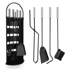 SWANEW Kaminbesteck 5-tlg. Ofenbesteck Kaminset, mit Edelstahlgriffe und Leichentuch