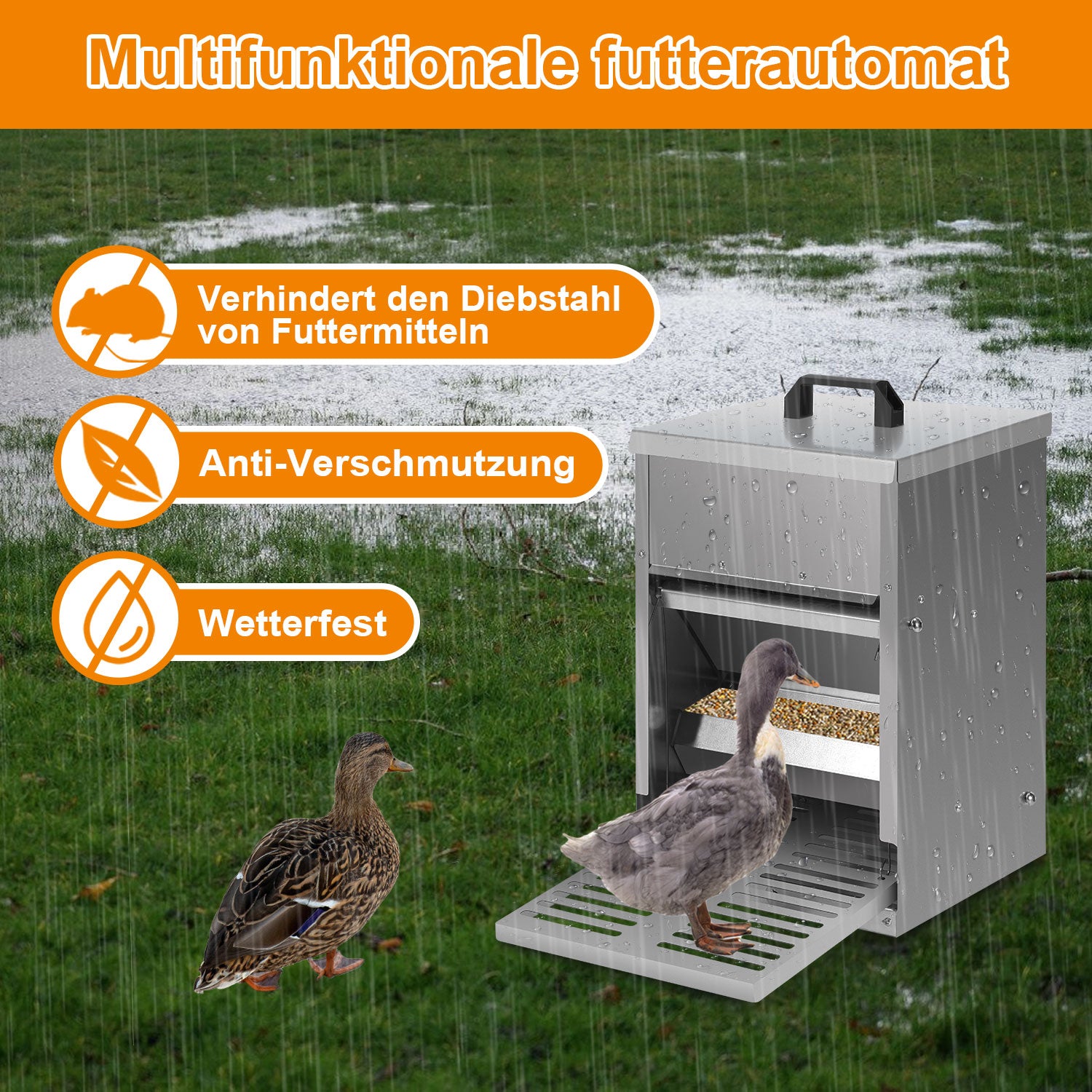 Futterautomat für Hühner mit Trittplatte & Deckel 5 kg