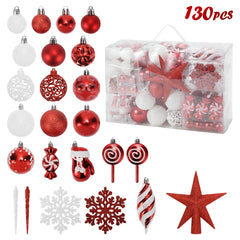 SWANEW Weihnachtskugel-Set - 130 Stück hochwertige Kunststoff-Weihnachtskugeln in verschiedenen Designs, schön gestaltete