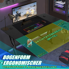 SWANEW Gaming Schreibtisch 120/140 cm, Gaming Tisch mit LED, Computertisch