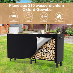SWANEW Großes Kaminholzregal mit wasserdichter Abdeckung Feuerholzregal Metall Schwarz 244x34.5x124cm Brennholzregal für Innen- und Außenbereich Wetterfest