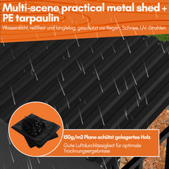 SWANEW Kaminholzregal, Metall brennholzregal, Feuerholzregal, mit Dach, 185x70x185cm