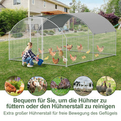 SWANEW Hühnerstall Freilaufgehege XL mit Schloss, 3x2x2m Verzinkter Stahl Hühnerhaus Freigehege Outdoor Geflügelstall Kuppeldach