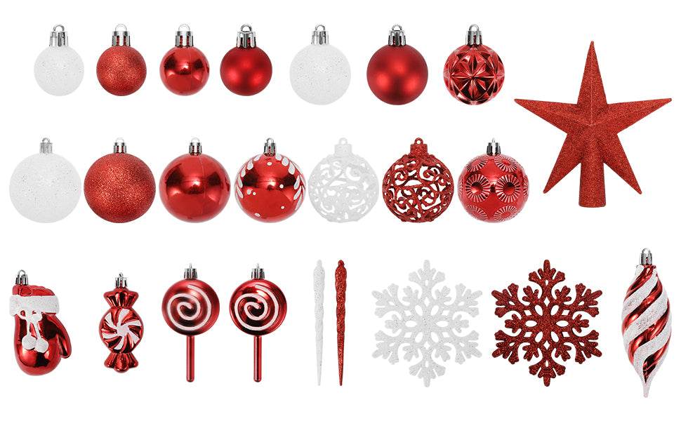 SWANEW Weihnachtskugel-Set - 130 Stück hochwertige Kunststoff-Weihnachtskugeln in verschiedenen Designs, schön gestaltete