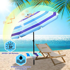 SWANEW Strandschirm Schirm Balkon Strand Terassenschirm 210cm Camping Sonnenschirm mit Tisch&Haken&Tragetasche