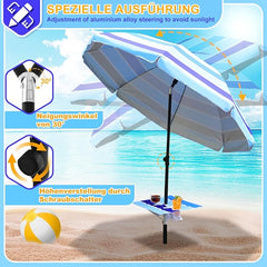 SWANEW Strandschirm Schirm Balkon Strand Terassenschirm 210cm Camping Sonnenschirm mit Tisch&Haken&Tragetasche