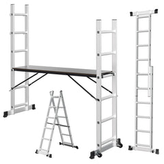 SWANEW Mehrzweckleiter, Arbeitsgerüst, bis max. 150 Kg, 4 in 1 Aluminium Leiter, 6+6 Stufen