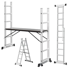 SWANEW Gerüst, Gerüstleiter, Arbeitsgerüst, 4 in 1Alu Mobile Mehrzweckleiter 2x6 Stufen