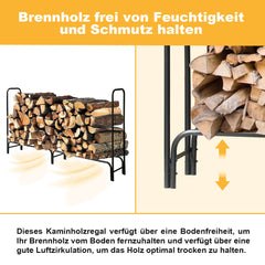 SWANEW Großes Kaminholzregal mit wasserdichter Abdeckung Feuerholzregal Metall Schwarz 244x34.5x124cm Brennholzregal für Innen- und Außenbereich Wetterfest