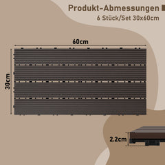 SWANEW WPC Terrassenfliesen, 30x60cm Balkonfliesen, Klickfliesen, Gartenfliesen, 1㎡-5㎡
